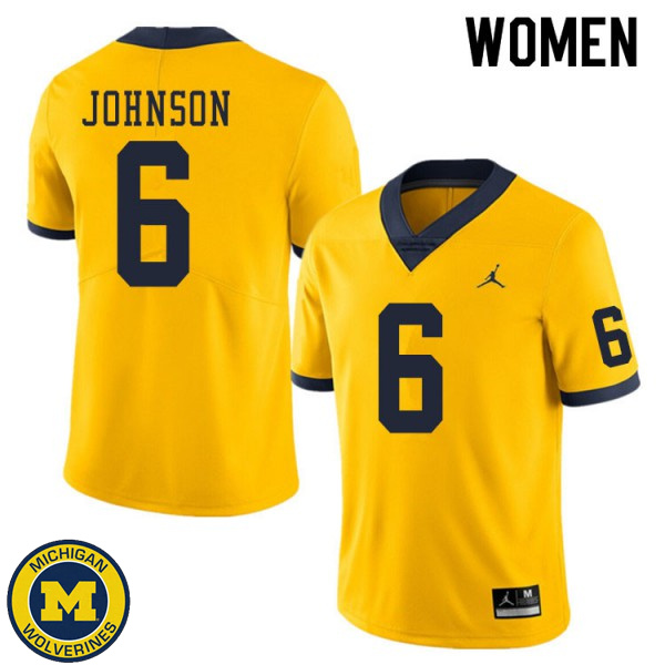 Women's University of Michigan #6 Cornelius Johnson Yellow Replica Jersey